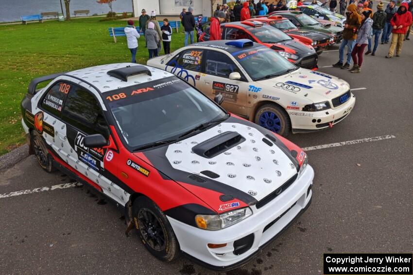 Chris Barribeau / Bryce Proseus Subaru Impreza and Tim Michel / Michelle Michel Audi A4 at Saturday morning's parc expose.