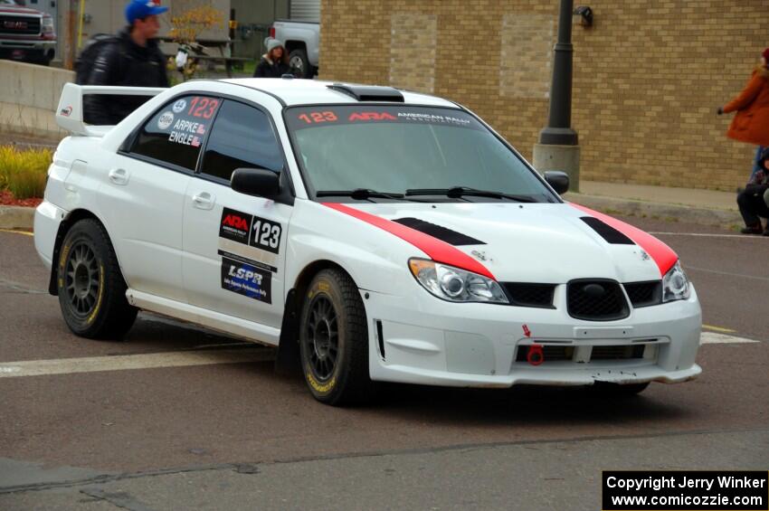 Mike Engle / Brian Arpke Subaru WRX STi at Saturday morning's parc expose in L'Anse.