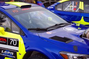 Oliver Solberg / Aaron Johnston and David Higgins / Craig Drew Subaru WRX STis at Saturday morning's parc expose.