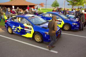 Oliver Solberg / Aaron Johnston and David Higgins / Craig Drew Subaru WRX STis at Saturday morning's parc expose.