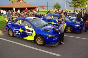 Oliver Solberg / Aaron Johnston and David Higgins / Craig Drew Subaru WRX STis at Saturday morning's parc expose.