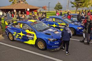 Oliver Solberg / Aaron Johnston and David Higgins / Craig Drew Subaru WRX STis at Saturday morning's parc expose.