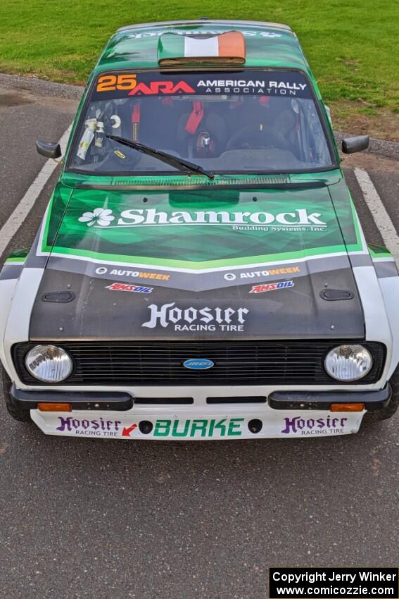 Seamus Burke / Martin Brady Ford Escort Mk. II at Saturday morning's parc expose in L'Anse.