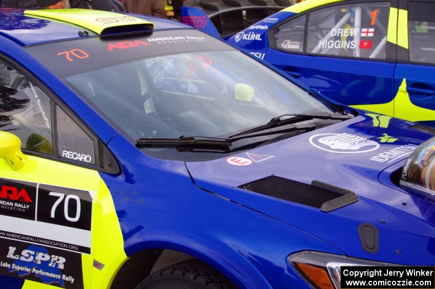 Oliver Solberg / Aaron Johnston and David Higgins / Craig Drew Subaru WRX STis at Saturday morning's parc expose.