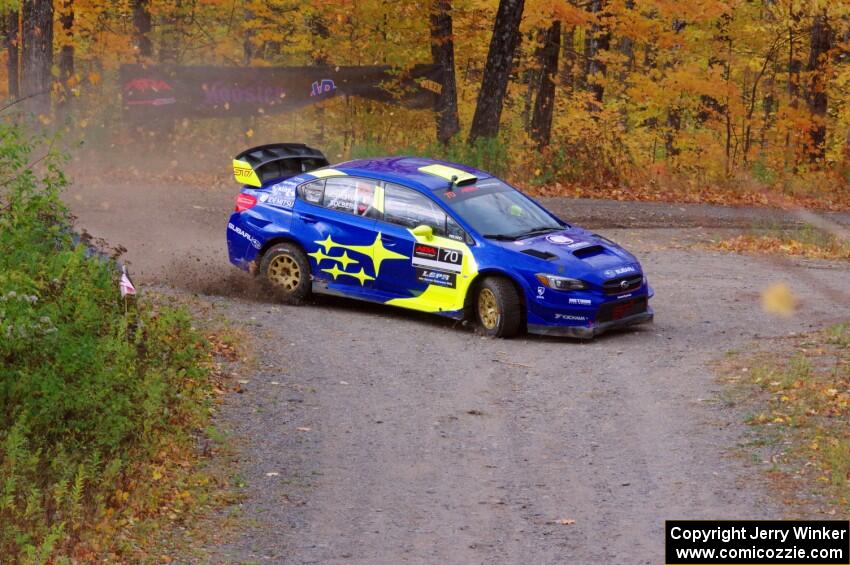 Oliver Solberg / Aaron Johnston Subaru WRX STi slides to a stop at the spectator point on SS9, Arvon-Silver I.