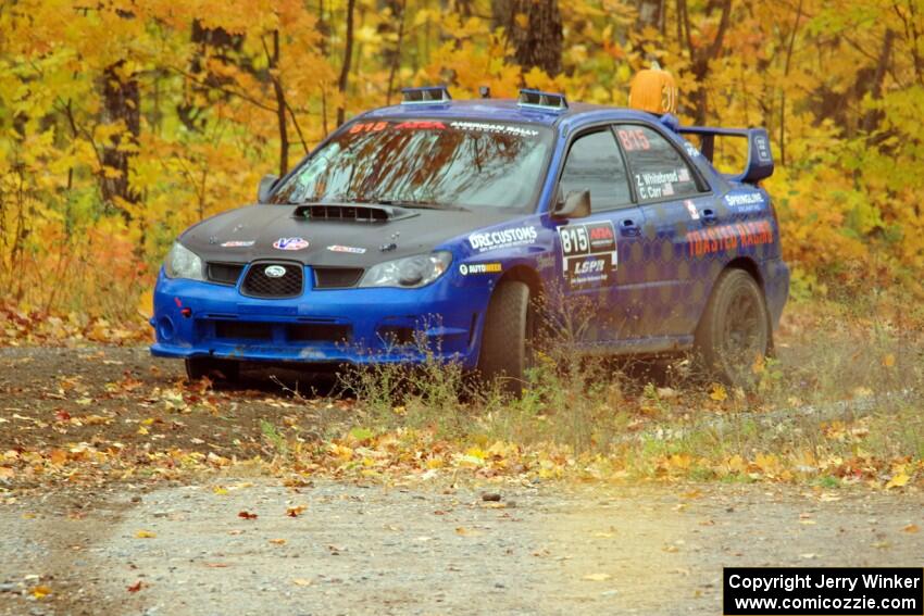 Zach Whitebread / Cameron Carr Subaru WRX STi comes through the spectator point on SS9, Arvon-Silver I.