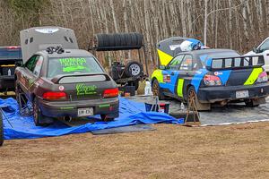 Jordan Locher / Tom Addison Subaru Impreza and Colin Gleason / Mason Klimek Subaru Impreza 2.5RS before the start of the event.