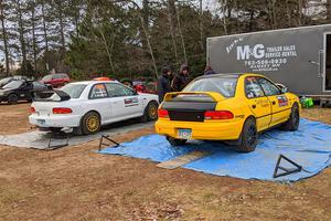 Richard Donovan / Greg Donovan Subaru Impreza and Steve Gingras / Katie Gingras Subaru Impreza before the start of the event.