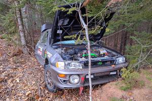 Jordan Locher / Tom Addison Subaru Impreza 2.5RS after rolling on SS1.