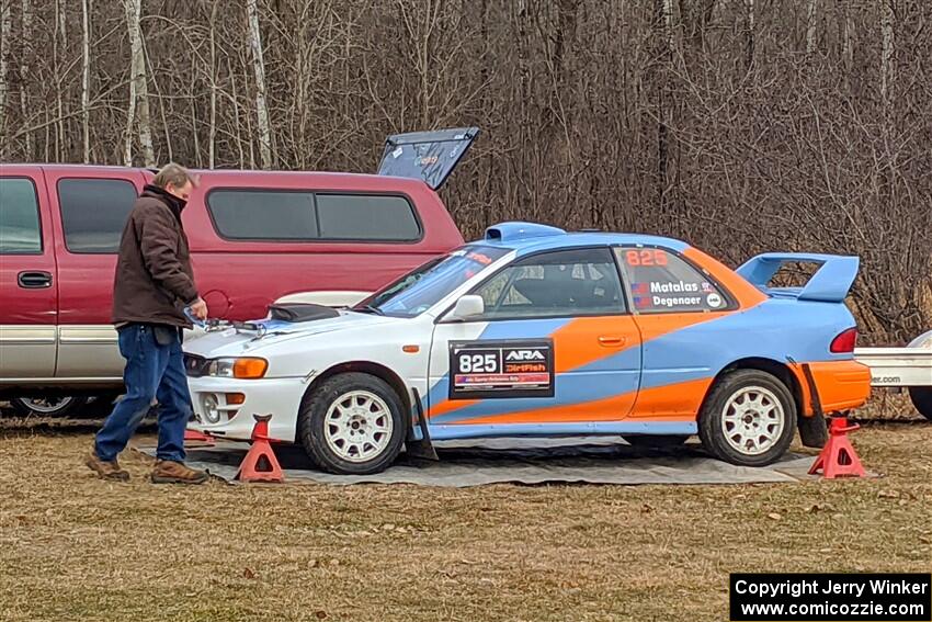 Tyler Matalas / Izaak Degenaer Subaru Impreza LX before the start of the event.