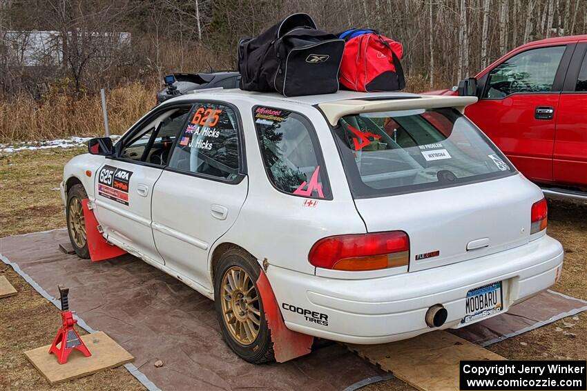 Aidan Hicks / John Hicks Subaru Impreza Wagon before the start of the event.