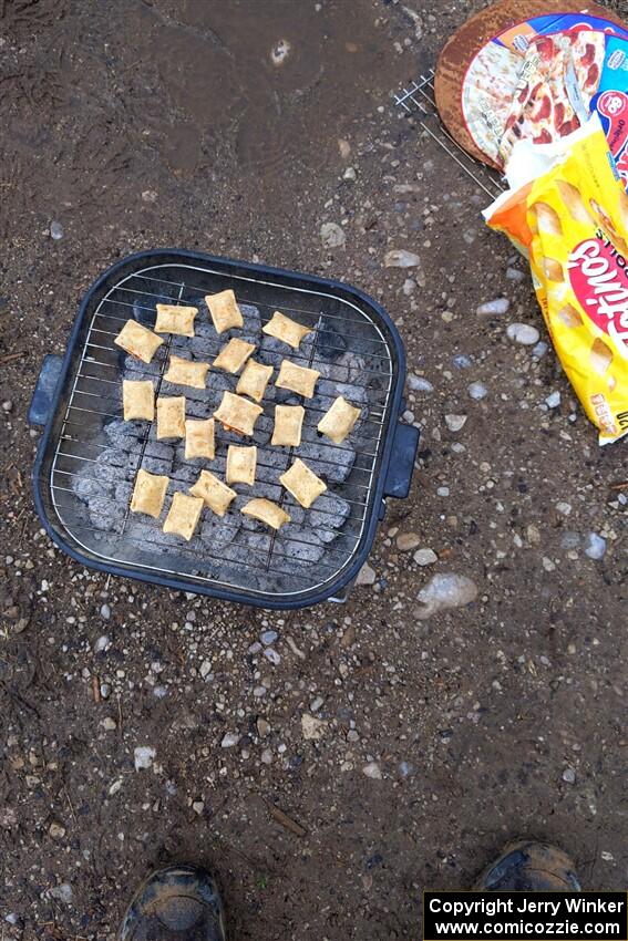 Final round of grilling - pizza rolls!
