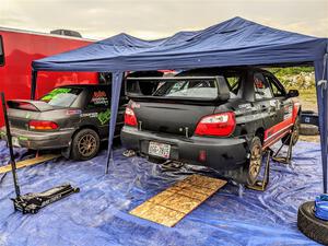 Jordan Locher / Tom Addison Subaru Impreza 2.5RS and Colin Gleason / Mason Klimek Subaru Impreza 2.5RS  before the start.