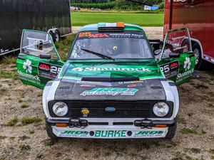 Seamus Burke / Martin Brady Ford Escort and Rob Sanders / Boyd Smith Subaru WRX STi before the start.