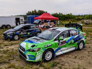 Ryan Sanders / Oliver Smith Ford Fiesta ST and Rob Sanders / Boyd Smith Subaru WRX STi before the start.