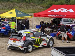 Ryan Booth / Nick Dobbs Ford Fiesta R5 and Piotr Fetela / Aris Mantopoulos Ford Fiesta Proto head into tech before the start.