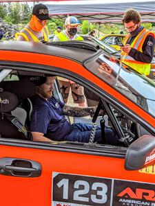 Mike Engle / Morgan Engle Subaru WRX heads through tech before the start of the event.