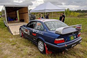 Ryan George / Heather Stieber-George BMW M3 on SS11, Height O' Land II. before the start of the event.