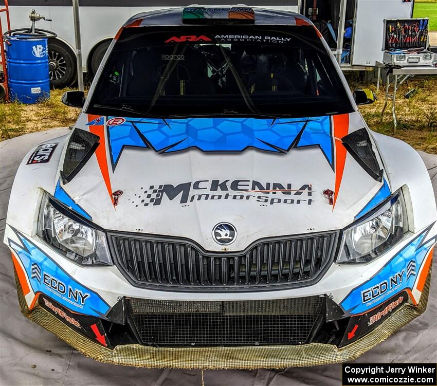 Barry McKenna / Leon Jordan Skoda Fabia before the start of the event.