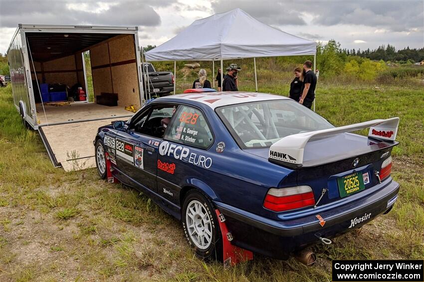 Ryan George / Heather Stieber-George BMW M3 on SS11, Height O' Land II. before the start of the event.