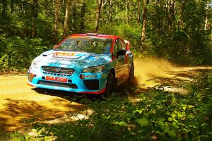 Jeff Seehorn / Matt James Subaru WRX STi at speed on SS10, Strawberrry Mountain II.