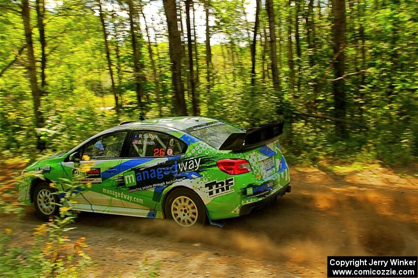 Rob Sanders / Boyd Smith Subaru WRX STi at speed on SS10, Strawberrry Mountain II.