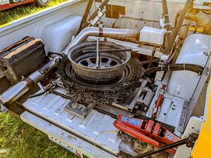 Shredded tire on the Scott Parrott / Ian Holmes Chevy S-10 after the event.