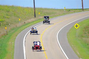 Jeff Berdass' 1908 Cadillac, Vince Smith's 1912 Maxwell and Dave Mickelson's 1911 Maxwell