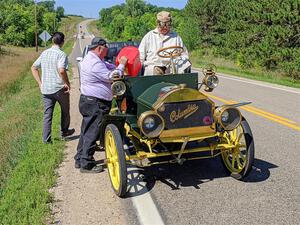Wade Smith's 1905 Columbia rolls to a stop.