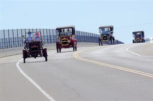 Roger Garnett's 1908 Maxwell, Jeff Schreiner's 1908 Maxwell, Ken Ganz's 1909 Buick and Wes Ranard's 1909 Mason
