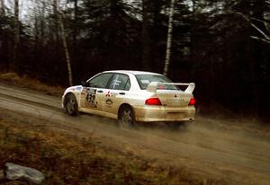 Ron Nelson / Rick Burtis at speed on East Steamboat Rd. in their Mitsubishi Lancer Evo VII.