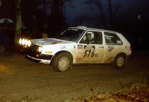 Doug Davenport / Rob Bohn head uphill at the crossroads spectator hairpin in their VW Golf.