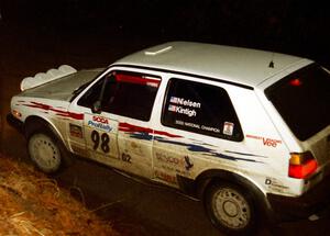 Bob Nielsen / Al Kintigh come through the flying finish of the final stage in their VW GTI in the pouring rain.