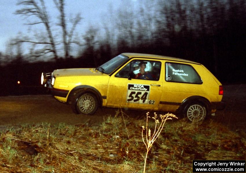 Mark Buskirk / Paul Fernandez head uphill at the crossroads spectator location in their VW GTI.