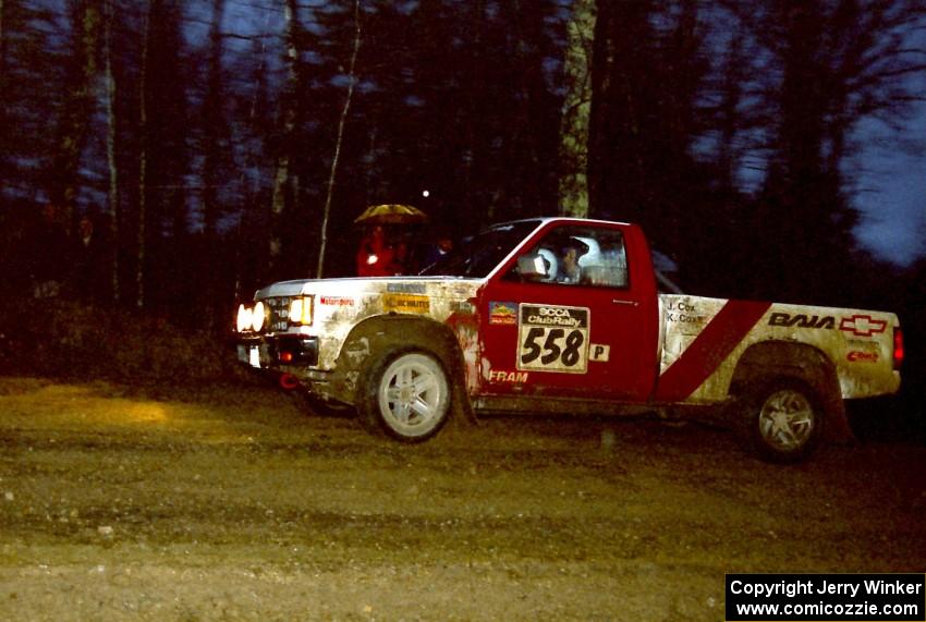 Jim Cox / Kaari Cox head uphill at the crossroads spectator location in their Chevy S-10.