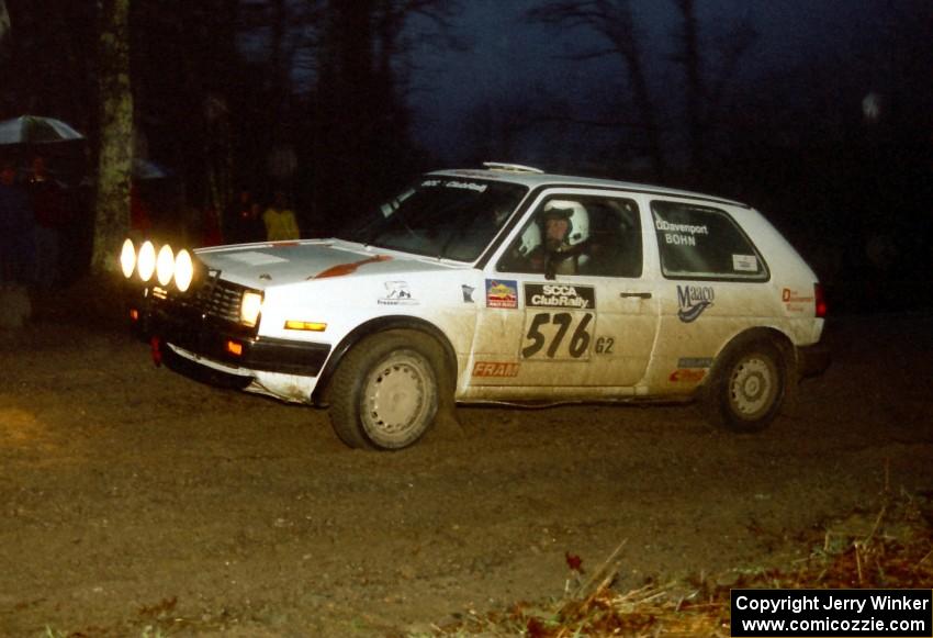 Doug Davenport / Rob Bohn head uphill at the crossroads spectator hairpin in their VW Golf.