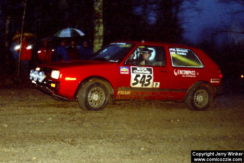 Mike Merbach / Keith Dahlke head uphill at the crossroads hairpin in their VW GTI.