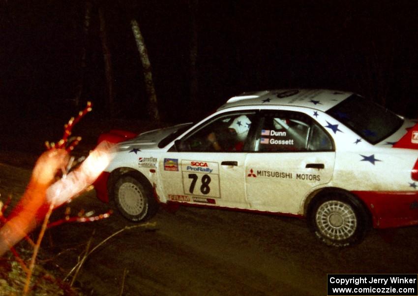 Paul Dunn / Pete Gossett won the event in their Mitsubishi Lancer Evo IV seen crossing the flying finish of the last stage.