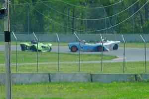 Andrea King's, Sean Yahn's and Bob Barton's Spec Racer Ford 3s tangle in turn 3 bringing out the red flag.