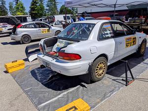 Richard Donovan / Greg Donovan Subaru Impreza and Srikanth Nayini / Boyd Smith Ford Focus SVT before the start of the event.