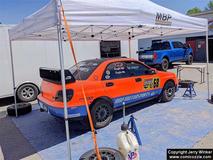 Mike Engle / Morgan Engle Subaru WRX before the start of the event.