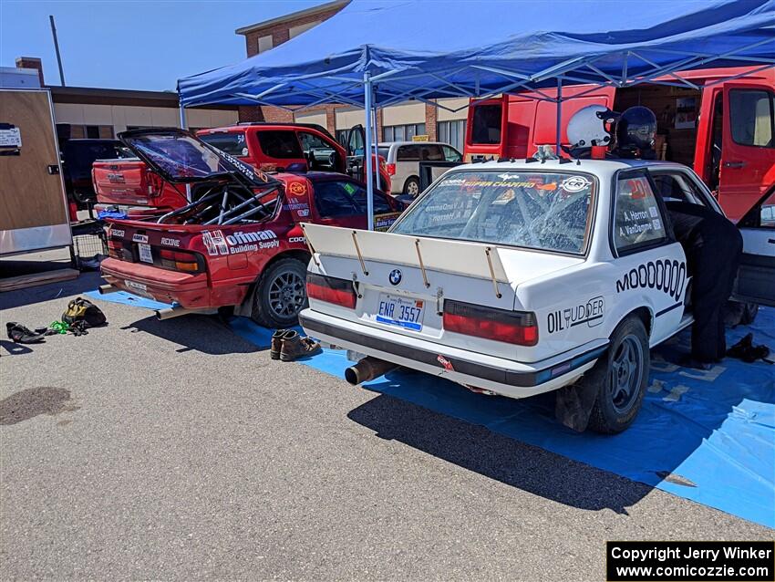 Adam VanDamme / Andrew Herron BMW 325i and Al Dantes, Jr. / Keegan Helwig Mazda RX-7 LS before the start of the event.