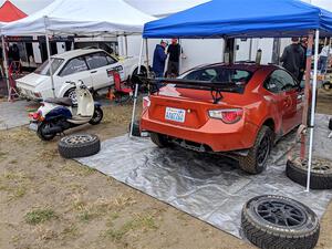 Derik Nelson / Jason Grahn Subaru BRZ and John Hill / Rebecca Ruston Ford Escort Mk II before the event.