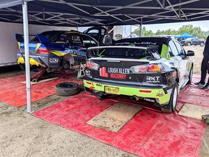 Gary Donoghue / Stephen Joyce Mitsubishi Lancer Evo IX and Eamon Fallon / Ozgur Simsek Mitsubishi Lancer Evo X before the event.