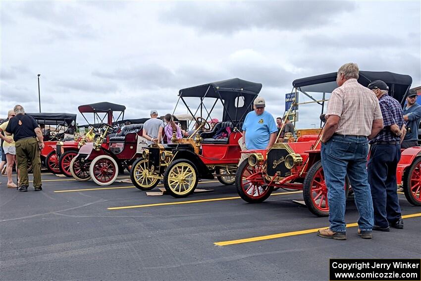 L to R) Paul Sloan's 1908 Ford, Rick Lindner's 1904 Ford, Steward Gibboney's 1907 Ford and Walter Burton's 1910 Buick