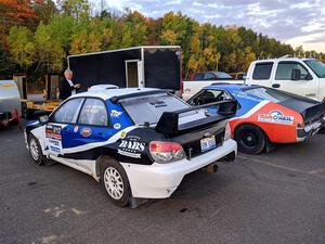 Brad Hayosh / Neil Moser Subaru WRX STi and Tim O'Neil / Constantine Mantopoulos AMC AMX prior to the start of the event.