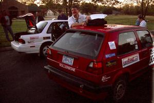 The Todd Jarvey / Rich Faber Mitsubishi Galant VR4 and Al Kintigh / J.B. Niday VW GTI go through tech on Friday before the rally