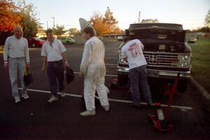 Al Kintigh and J.B. Niday chat with Mike Halley and his mechanic the night before the event.