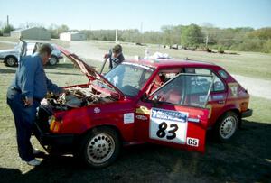 The Mark Utecht / Kristi Anderson Dodge Omni GLH gets a last minute look-over.