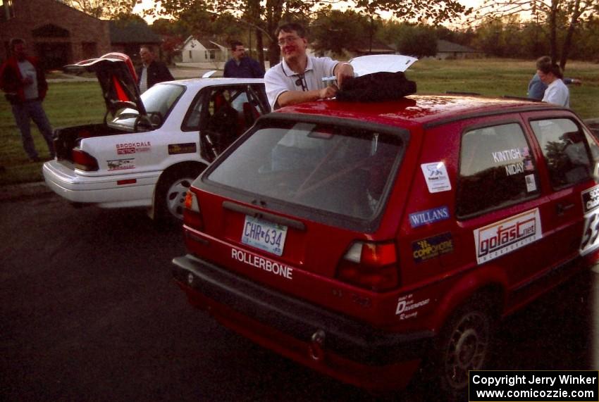 The Todd Jarvey / Rich Faber Mitsubishi Galant VR4 and Al Kintigh / J.B. Niday VW GTI go through tech on Friday before the rally